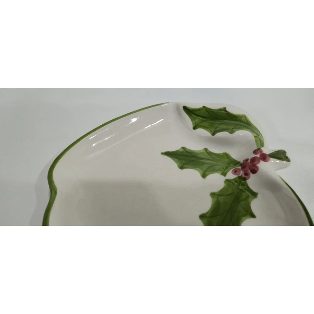 Vintage Los Angeles Pottery Holly Leaf Dish Trinket Bowl Christmas Ceramic 7in